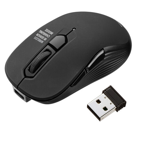 小型ワイヤレスマウス（2.4GHzレシーバー・USB-C充電式・戻る/進む・5ボタン・静音・無線・ラバーコーティング・ブラック）