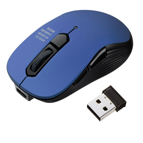 小型ワイヤレスマウス（2.4GHzレシーバー・USB-C充電式・戻る/進む・5ボタン・静音・無線・ラバーコーティング・ブルー）