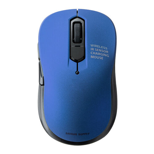小型ワイヤレスマウス（2.4GHzレシーバー・USB-C充電式・戻る/進む・5ボタン・静音・無線・ラバーコーティング・ブルー）