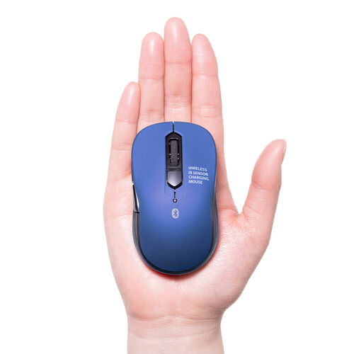 小型ワイヤレスマウス（2.4GHzレシーバー・USB-C充電式・戻る/進む・5ボタン・静音・無線・ラバーコーティング・ブルー）