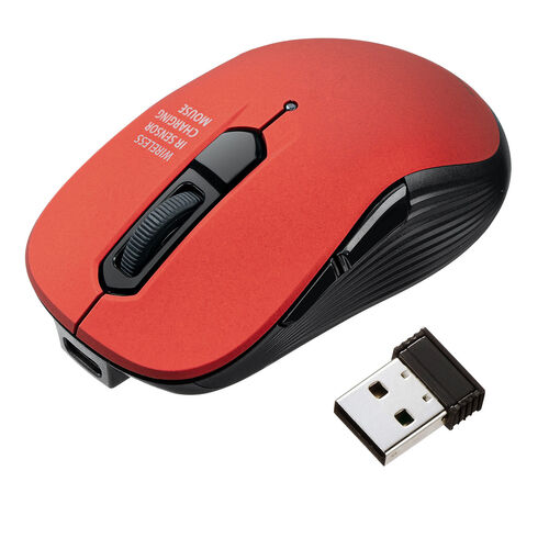 小型ワイヤレスマウス（2.4GHzレシーバー・USB-C充電式・戻る/進む・5ボタン・静音・無線・ラバーコーティング・レッド）