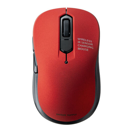 小型ワイヤレスマウス（2.4GHzレシーバー・USB-C充電式・戻る/進む・5ボタン・静音・無線・ラバーコーティング・レッド）