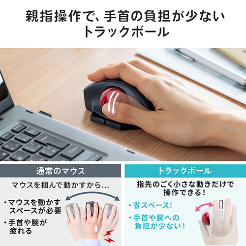 トラックボールマウス （小型・ワイヤレス・エルゴノミクス・レーザーセンサー・ブラック） MAWTB180BK