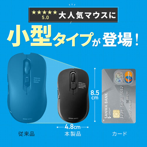 小型有線マウス（USB A接続・戻る/進む・5ボタン・静音・カウント切替え・ラバーコーティング・レッド）