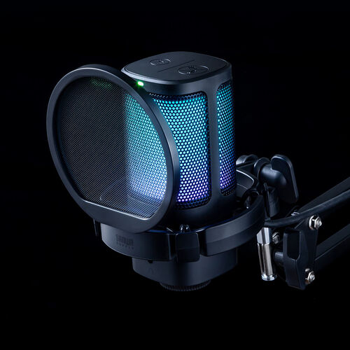 USBゲーミングマイク（コンデンサーマイク・RGBライティング・ノイズキャンセル・単一指向性・アームスタンド付き・配信用・ゲーム実況・ボイスチャット・web会議・録音・PC・PS5/4）