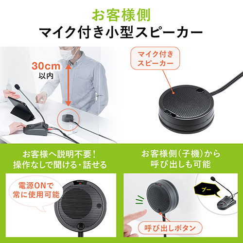 マイク・スピーカーシステム（窓口業務・カウンター・受付・インターホン・配線工事不要・ソーシャルディスタンス）