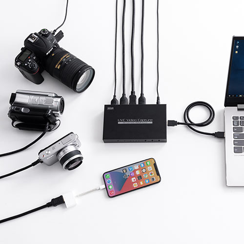 USB-HDMIカメラアダプタ(UVC対応・WEBカメラ・4入力・HDMI出力・Zoom・Skype・Windows・Mac）