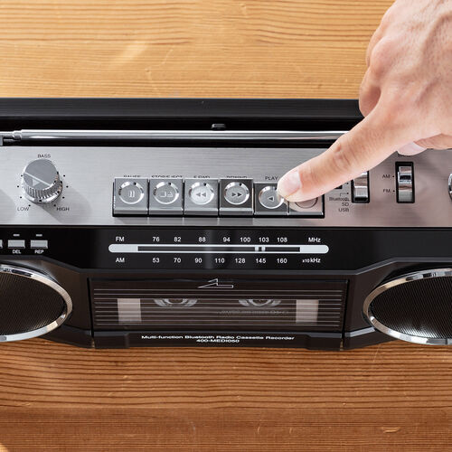 ラジカセ（多機能・カセット変換・Bluetooth・デジタル保存・USBメモリ・SDカード・MP3プレーヤー・乾電池・AC・ラジオ・レトロ・ブラック・防災・地震・水害） MEDI050BK