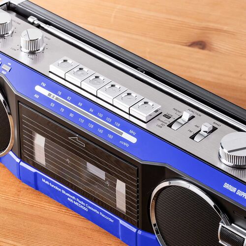 Bluetooth搭載 多機能ラジカセ ＆ カセット変換（デジタル保存・USBメモリ/SDカード・MP3プレーヤー・乾電池/AC電源・AM/FM/ラジオ・ブルー）