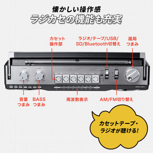 ラジカセ（多機能・カセット変換・Bluetooth搭載・デジタル保存・USBメモリ・SDカード・MP3プレーヤー・乾電池・AC電源・AM・FM・ラジオ・レトロ・レッド・防災・地震・水害）