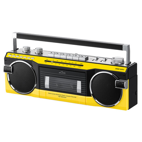 Bluetooth搭載 多機能ラジカセ ＆ カセット変換（デジタル保存・USBメモリ/SDカード・MP3プレーヤー・乾電池/AC電源・AM/FM/ラジオ・イエロー）
