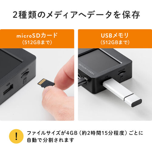 ビデオキャプチャー（小型・RCA・AV・S端子・HDMI出力・キャプチャーボード・480p・モニター付き・2.4インチ・VHS・ビデオテープ・USBメモリ・microSDカード）