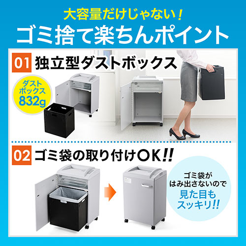 シュレッダー（電動・業務用・クロスカット・連続使用・A4・ホッチキス・20枚細断・40L・大容量・大型・クレジットカード・オートフィード） PSD029