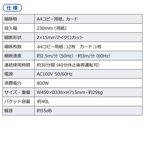 シュレッダー（業務用・電動・マイクロカット・A4・連続使用・オフィス・大容量・クレジットカード対応・キャスター） PSD037 サンワサプライ