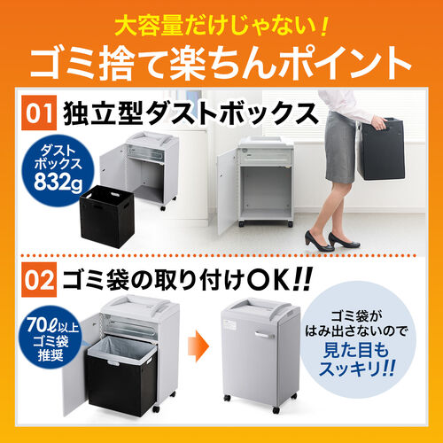 シュレッダー（業務用・電動・マイクロカット・A4・連続使用・オフィス・大容量・クレジットカード対応・キャスター） PSD037 サンワサプライ