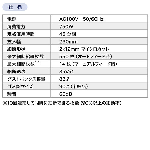 シュレッダー（オートフィードシュレッダー・電動シュレッダー・業務用・マイクロカット・連続給紙・手差し細断・連続使用・大型・83L・静音・ホッチキス・カード） PSD059