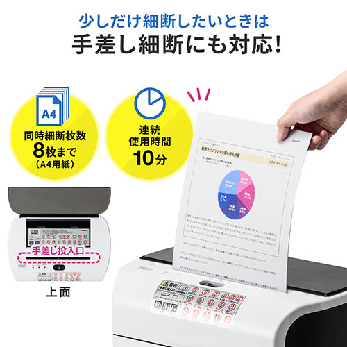 シュレッダー（オートフィード・業務用・自動細断・自動給紙110枚・クロスカット・5×10mm・手差し細断8枚・クレジットカード細断） PSD060