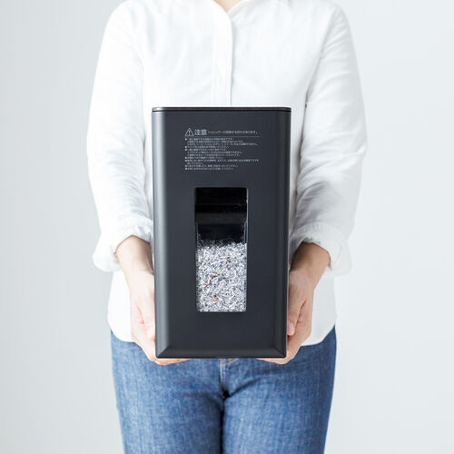 シュレッダー（超静音・コンパクト・ パーソナルシュレッダー・電動・マイクロカット・ホッチキス対応・カード・CD・DVD・ブラック） PSD063BK