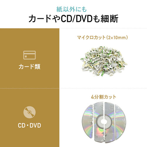 シュレッダー（超静音・コンパクト・パーソナルシュレッダー・電動・マイクロカット・ホッチキス対応・カード・CD・DVD・ホワイト） PSD063W