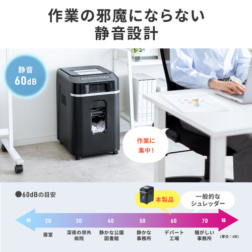 シュレッダー（業務用・オートフィード・自動細断・連続給紙・クロスカット・260枚細断・手差細断・60分連続細断・カード・ホッチキス・クリップ・静音・32L）