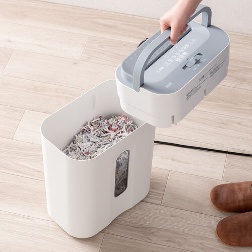 電動シュレッダー（家庭用・クロスカット・静音・60dB・15L・大容量ダストボックス・最大7枚細断・連続5分使用・ホッチキス対応・カード対応・ホワイト）