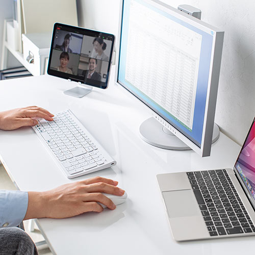 キーボード （ワイヤレスキーボード・Bluetooth・マルチペアリング・Windows・macOS・iOS・Android・iPad・配列切替可能・充電式・テンキー付き・ホワイト） SKB072