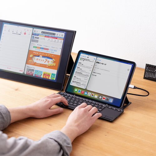 Bluetoothキーボード（iPad・iPhone用キーボード・スタンド機能付き・タッチパッド・トラックパッド・折りたたみ・最大3台切替対応）