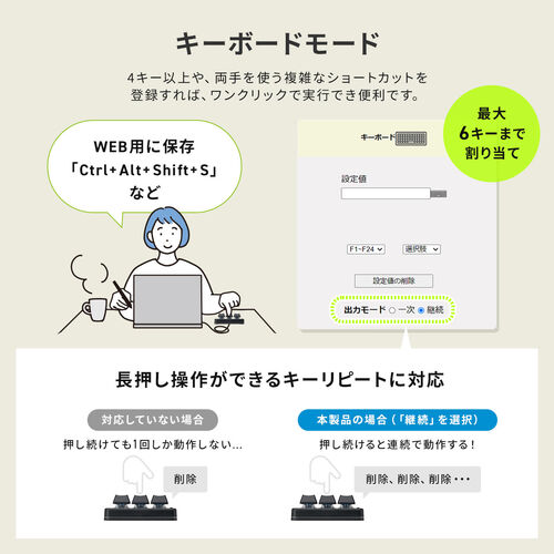 プログラマブルキーボード（マクロキーボード・マクロ機能・ミニ6キー・片手・左手デバイス・ゲーミングキーボード・メカニカル・青軸・割り当て・割付・バックライト付き・有線・カスタマイズ・ブラック）