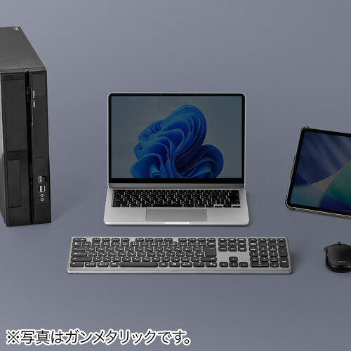 ワイヤレスキーボード（Bluetooth＆2.4Gレシーバー・日本語配列・フルサイズ・マルチペアリング3台・充電式・パンタグラフ式・ベージュ）