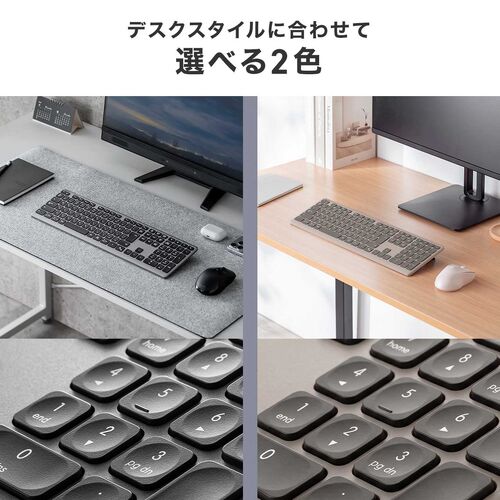 ワイヤレスキーボード（Bluetooth＆2.4Gレシーバー・日本語配列・フルサイズ・マルチペアリング3台・充電式・パンタグラフ式・ベージュ）