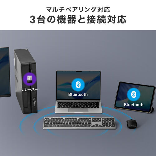 ワイヤレスキーボード（Bluetooth＆2.4Gレシーバー・日本語配列・フルサイズ・マルチペアリング3台・充電式・パンタグラフ式・ベージュ）