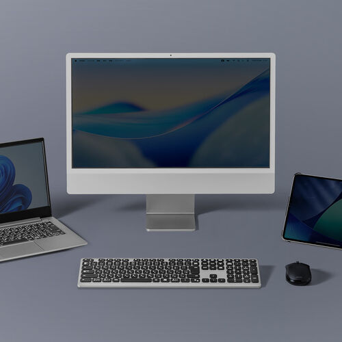 ワイヤレスキーボード（Bluetooth＆2.4Gレシーバー・日本語配列・フルサイズ・マルチペアリング3台・充電式・パンタグラフ式・ブラック）