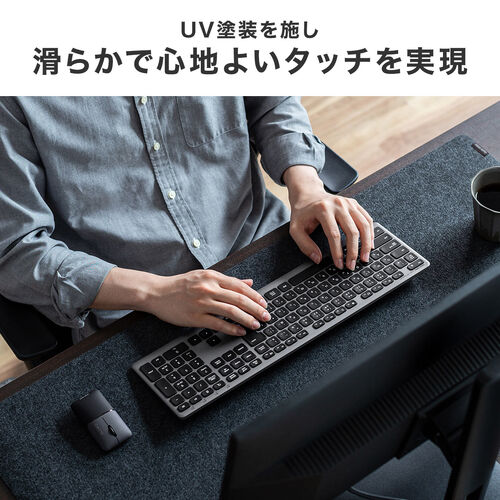ワイヤレスキーボード（Bluetooth＆2.4Gレシーバー・日本語配列・フルサイズ・マルチペアリング3台・充電式・パンタグラフ式・ブラック）
