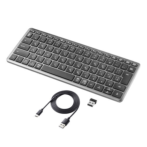 ワイヤレスキーボード（テンキーレス・Bluetooth＆2.4Gレシーバー・日本語配列・マルチペアリング3台・充電式・パンタグラフ式・小型・コンパクト・ブラック）