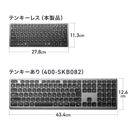 ワイヤレスキーボード（テンキーレス・Bluetooth＆2.4Gレシーバー・日本語配列・マルチペアリング3台・充電式・パンタグラフ式・小型・コンパクト・ブラック）