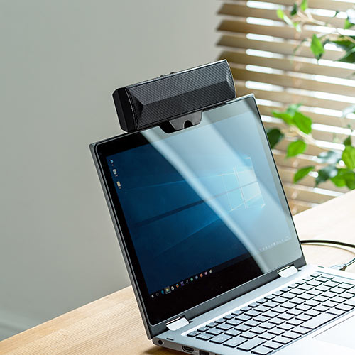 スピーカー（サウンドバー・USB電源・USB接続・PCスピーカー・クリップ&スタンド対応・コンパクト・6W・持ちはこび）