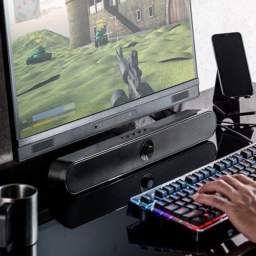 サウンドバースピーカー（パソコン・スマホ・テレビ接続・Bluetoothワイヤレス・バッテリー内蔵・USB充電・USB/SD・20W出力）