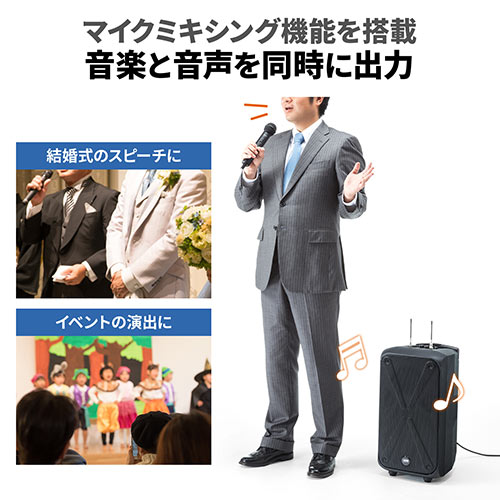 ワイヤレスマイク・スピーカーセット（PAシステム・拡声器・ワイヤレスマイク2本付・会議/イベント対応・高出力200W・授業・飛散・飛沫防止）