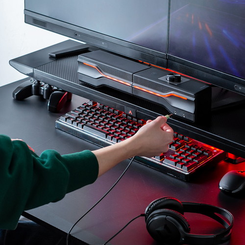 Bluetoothスピーカー（ワイヤレス接続・有線接続・サウンドバー・据え置き・LED付き・USB電源・10W）