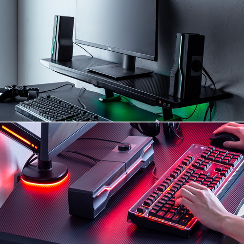 Bluetoothスピーカー（ワイヤレス接続・有線接続・サウンドバー・据え置き・LED付き・USB電源・10W）