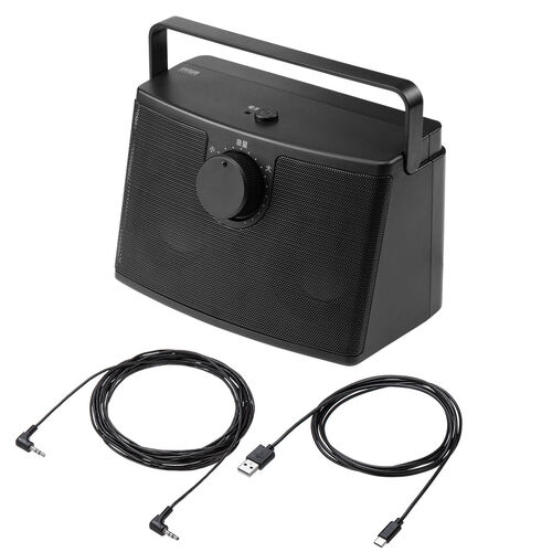 テレビスピーカー（手元スピーカー・有線・ケーブル長5m・10W高出力・充電式・ブラック）