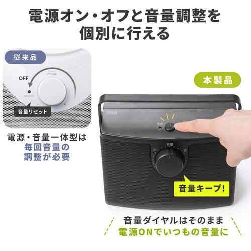 テレビスピーカー（手元スピーカー・有線・ケーブル長5m・10W高出力・充電式・ブラック）