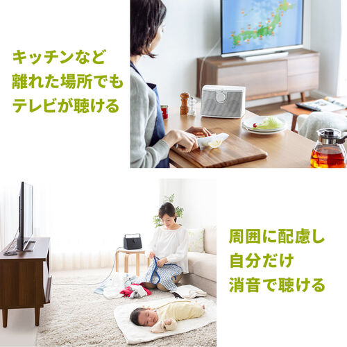 テレビスピーカー（手元スピーカー・有線・ケーブル長5m・10W高出力・充電式・ ホワイト）