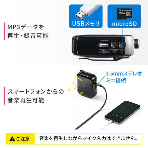 ポータブル拡声器（超小型・ハンズフリー・ヘッドセットマイク付