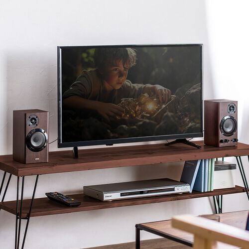 PCスピーカー(木製2chスピーカー・60W・高音調整可・3Dサラウンド・内蔵AC電源・省スペース・ツィーター・AUX・3.5mm・前面ヘッドホン端子・ダークブラウン）