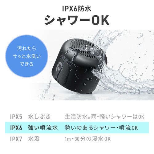 防水スピーカー（Bluetooth・ワイヤレス・お風呂スピーカー・磁石取付・IPX6・コンパクト・小型・長時間再生）