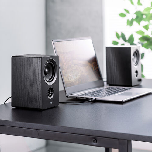 PCスピーカー（Bluetooth・木製・50W・高音質・2ch・ステレオ・コンパクト・有線・スマホ・テレビ・パソコン）