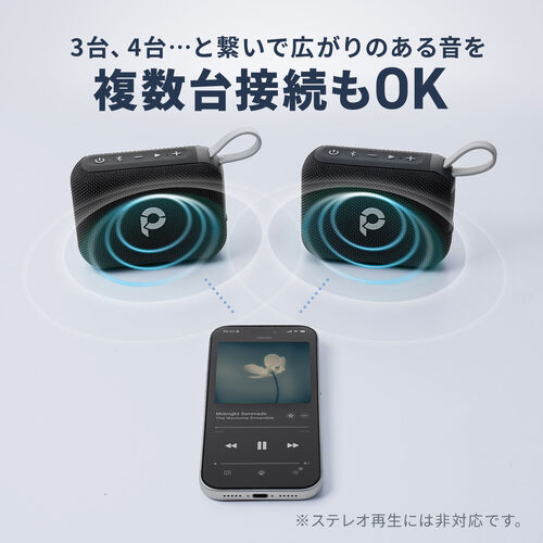 Bluetoothスピーカー（防水・IPX7・ポータブル・ワイヤレス・6W・アウトドア・お風呂・重低音・最大24時間再生・microSD対応・スモーキーブルー）