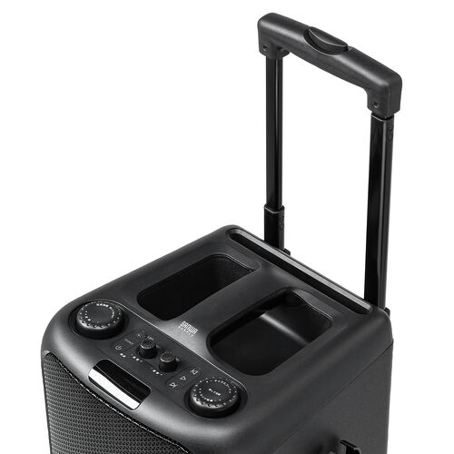 イベントスピーカー（拡声器・マイク2本・ポータブルPAスピーカー・120W・ワイヤレスマイク・バッテリー・AC電源・キャスター搭載・講演・イベント・LED搭載）