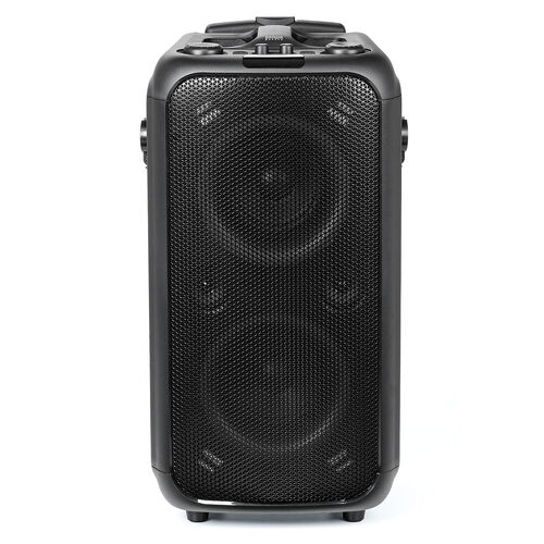 イベントスピーカー（拡声器・マイク2本・ポータブルPAスピーカー・120W・ワイヤレスマイク・バッテリー・AC電源・キャスター搭載・講演・イベント・LED搭載）